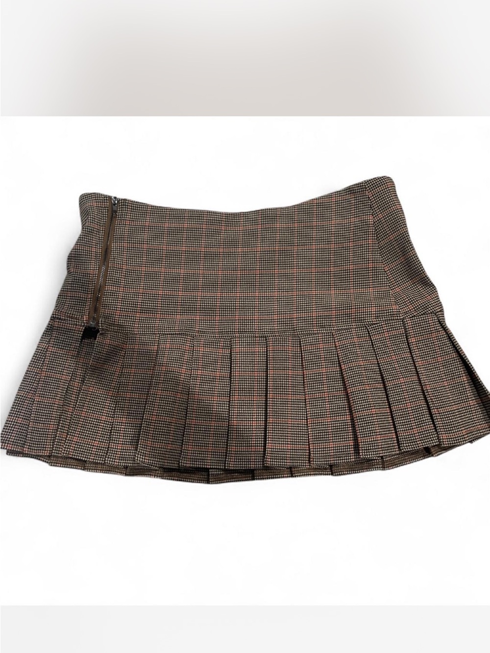 Bear Dance Pleated Mini Skirt in Brown and Black Plaid